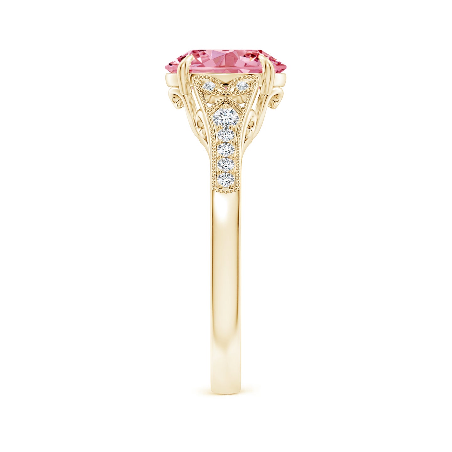 Aeon Vintage Inspired Oval Lab-Grown Fancy Intense Pink Diamond Solitaire Engagement Ring with Milgrain