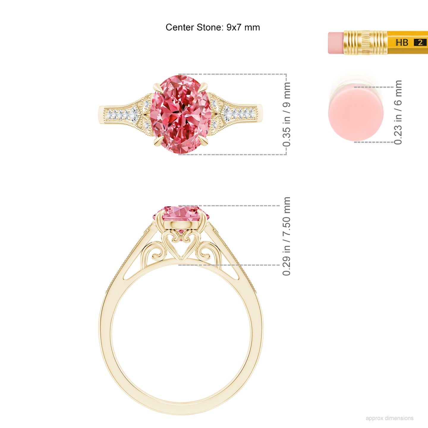 Aeon Vintage Inspired Oval Lab-Grown Fancy Intense Pink Diamond Solitaire Engagement Ring with Milgrain