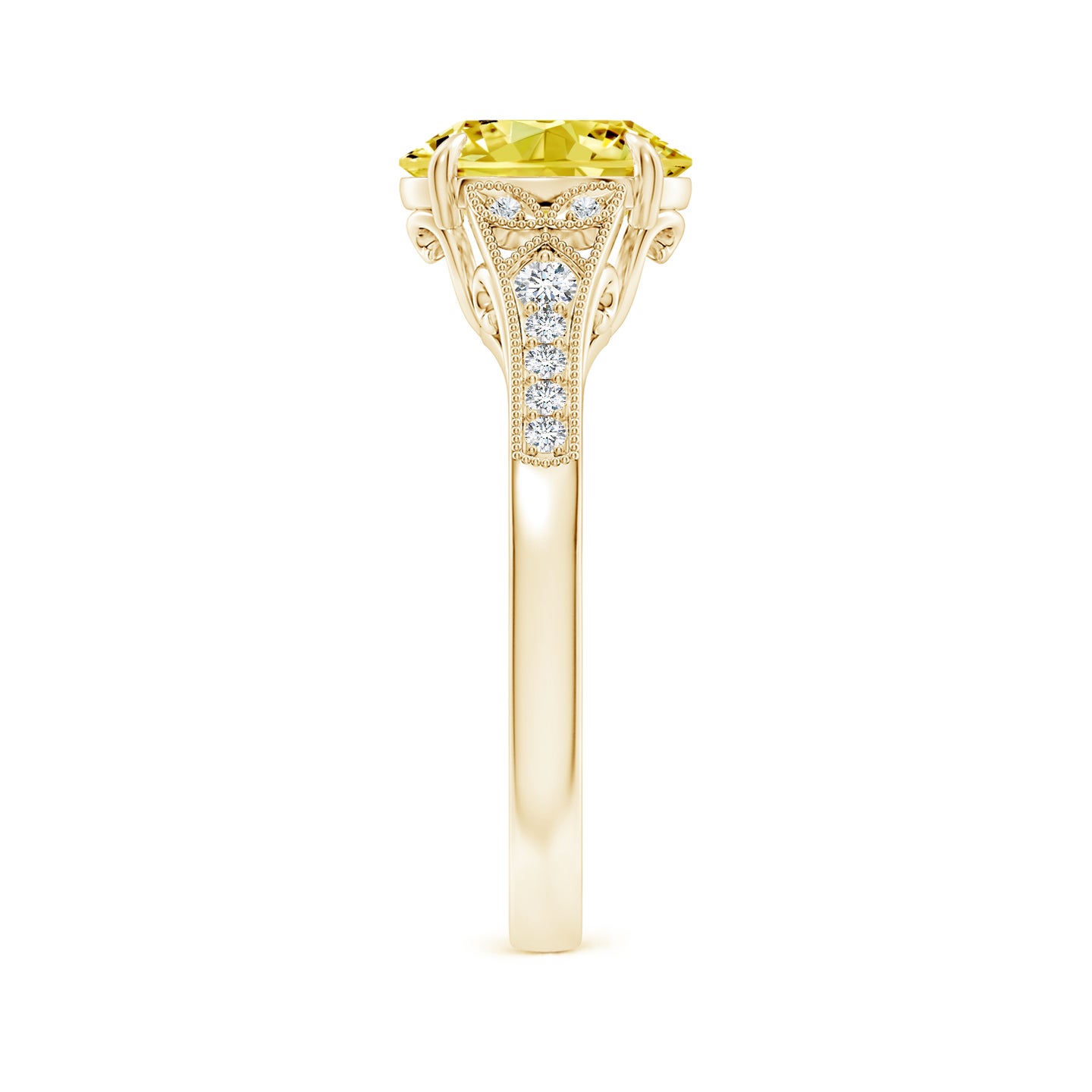 Aeon Vintage Inspired Oval Lab-Grown Fancy Intense Yellow Diamond Solitaire Engagement Ring with Milgrain
