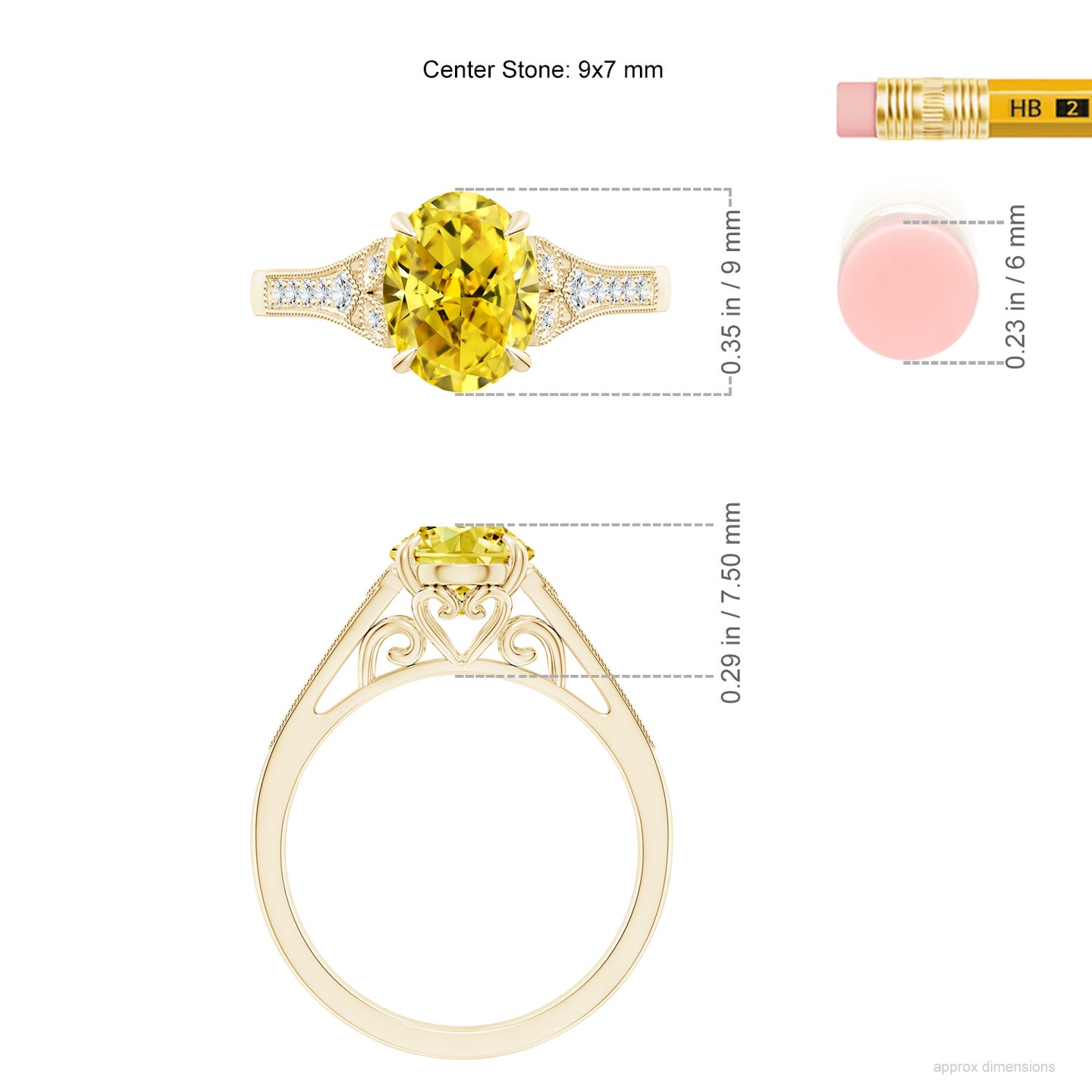 Aeon Vintage Inspired Oval Lab-Grown Fancy Intense Yellow Diamond Solitaire Engagement Ring with Milgrain