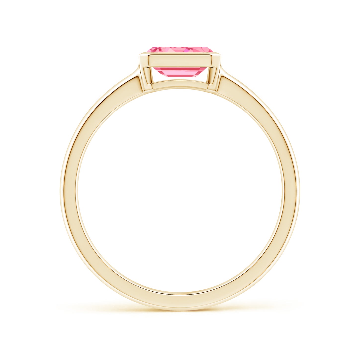 East-West Emerald-Cut Lab-Grown Fancy Intense Pink Diamond Solitaire Ring in Bezel Setting