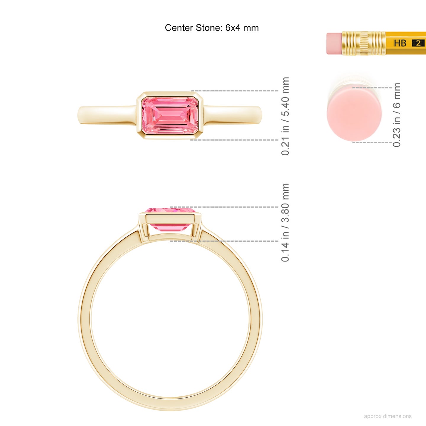 East-West Emerald-Cut Lab-Grown Fancy Intense Pink Diamond Solitaire Ring in Bezel Setting