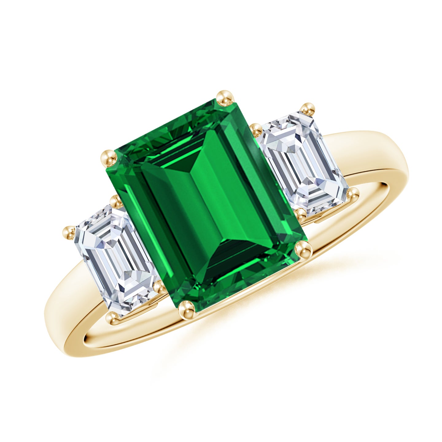 Lab-Grown Emerald-Cut Emerald and Lab Diamond Three Stone Ring Lab-Grown Emerald-Cut Emerald and Lab Diamond Three Stone Ring