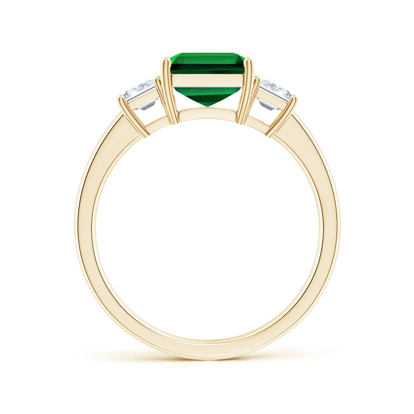Lab-Grown Emerald-Cut Emerald and Lab Diamond Three Stone Ring Lab-Grown Emerald-Cut Emerald and Lab Diamond Three Stone Ring