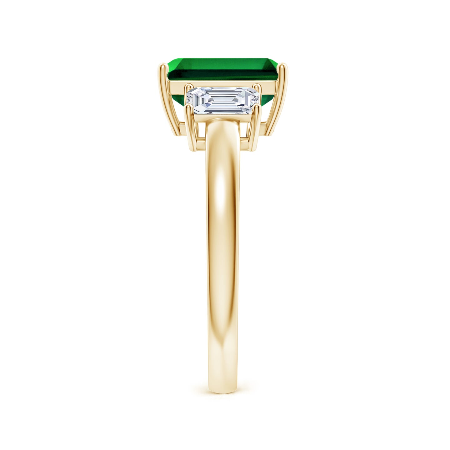 Lab-Grown Emerald-Cut Emerald and Lab Diamond Three Stone Ring Lab-Grown Emerald-Cut Emerald and Lab Diamond Three Stone Ring