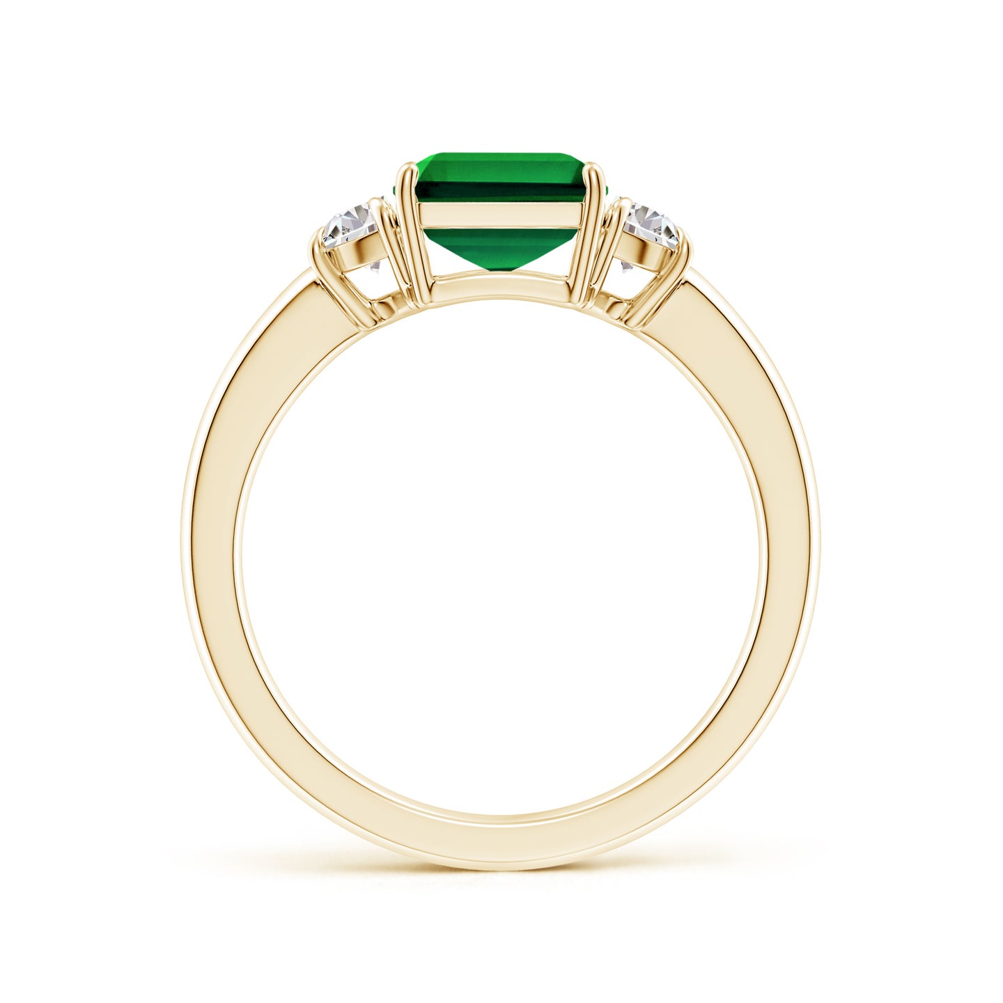 Lab-Grown Emerald-Cut Emerald and Half Moon Lab Diamond Three Stone Ring Lab-Grown Emerald-Cut Emerald and Half Moon Lab Diamond Three Stone Ring