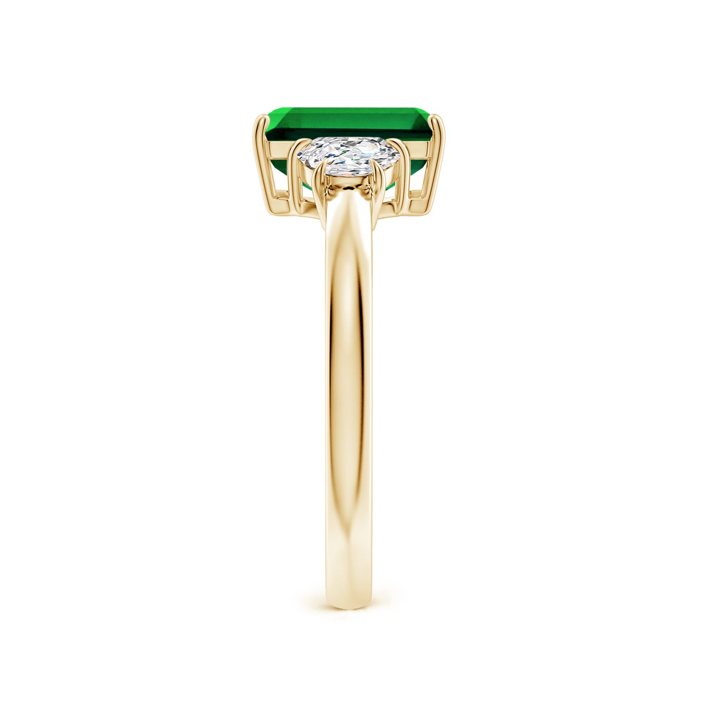 Lab-Grown Emerald-Cut Emerald and Half Moon Lab Diamond Three Stone Ring Lab-Grown Emerald-Cut Emerald and Half Moon Lab Diamond Three Stone Ring