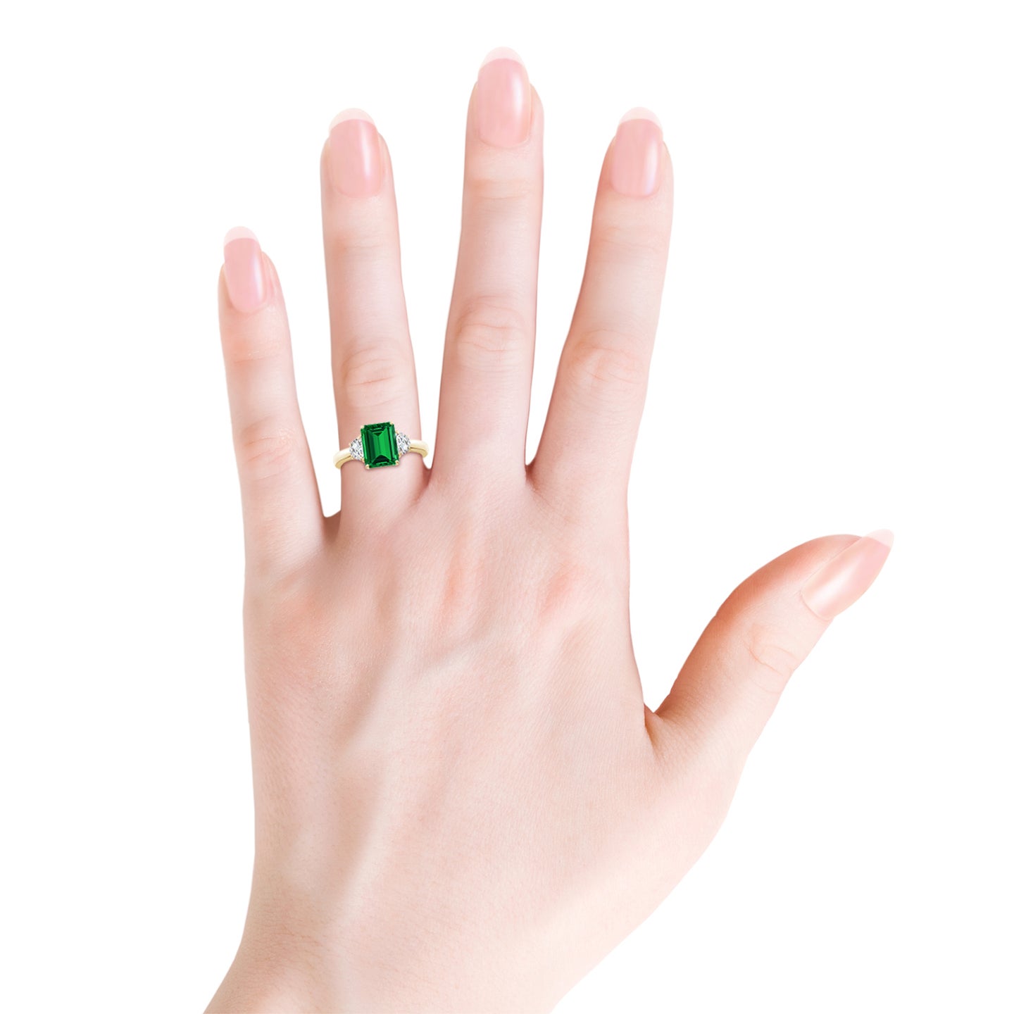 Lab-Grown Emerald-Cut Emerald and Half Moon Lab Diamond Three Stone Ring Lab-Grown Emerald-Cut Emerald and Half Moon Lab Diamond Three Stone Ring