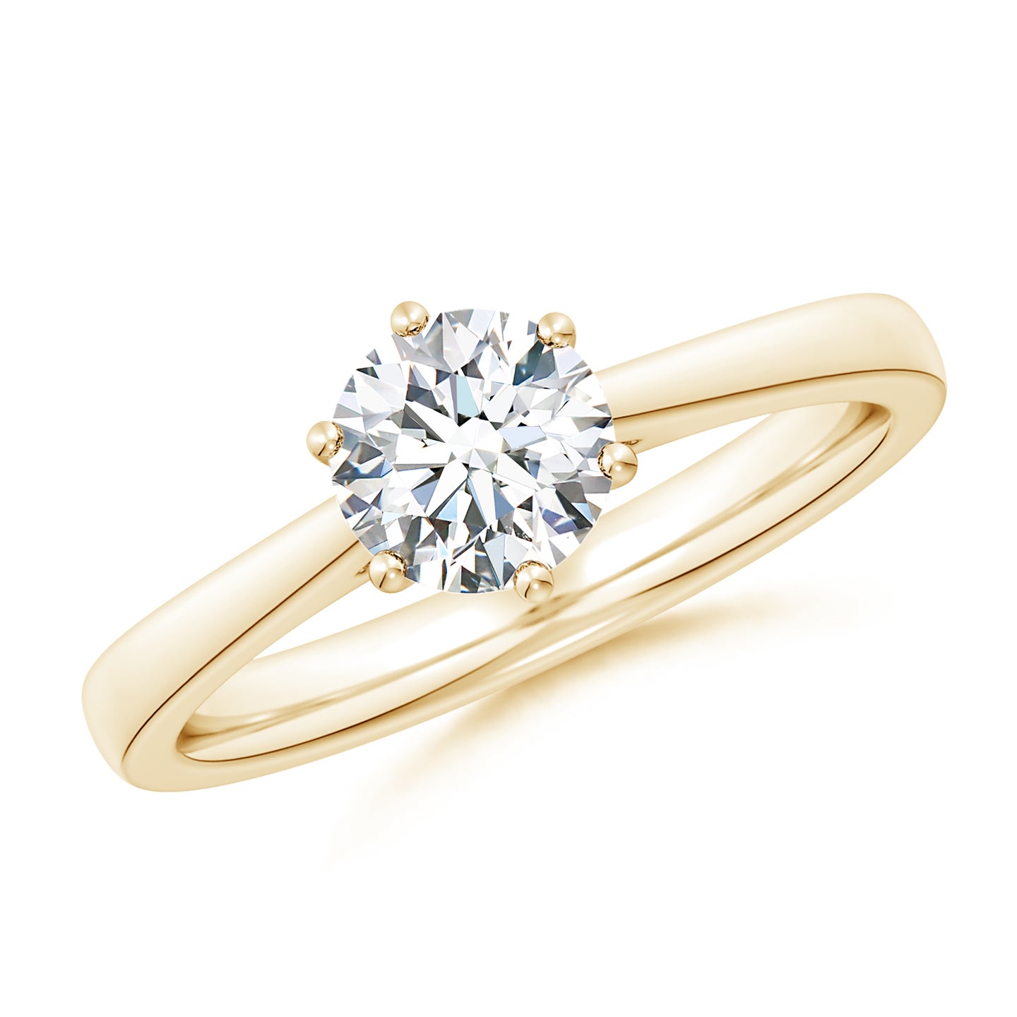 Six Prong-Set Round Lab-Grown Diamond Reverse Tapered Shank Cathedral Engagement Ring
