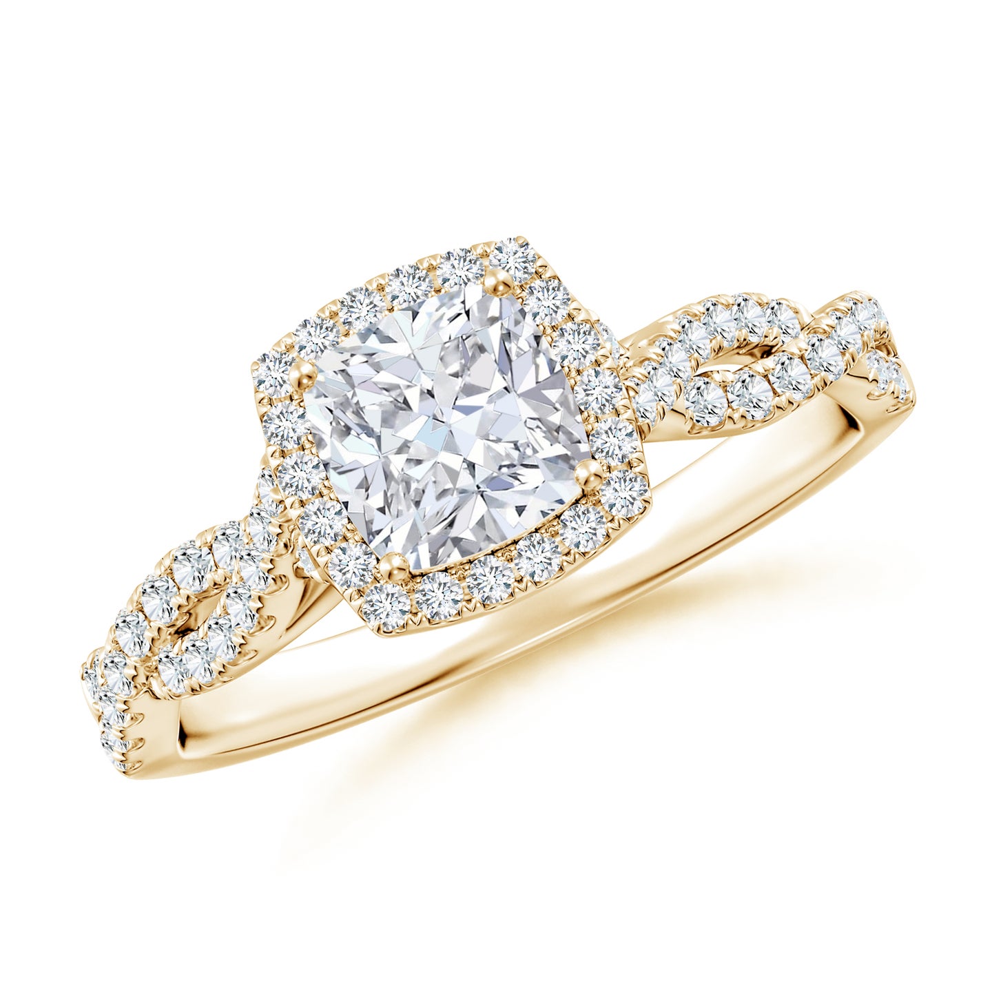 Lab-Grown Cushion Diamond Halo Twisted Shank Engagement Ring
