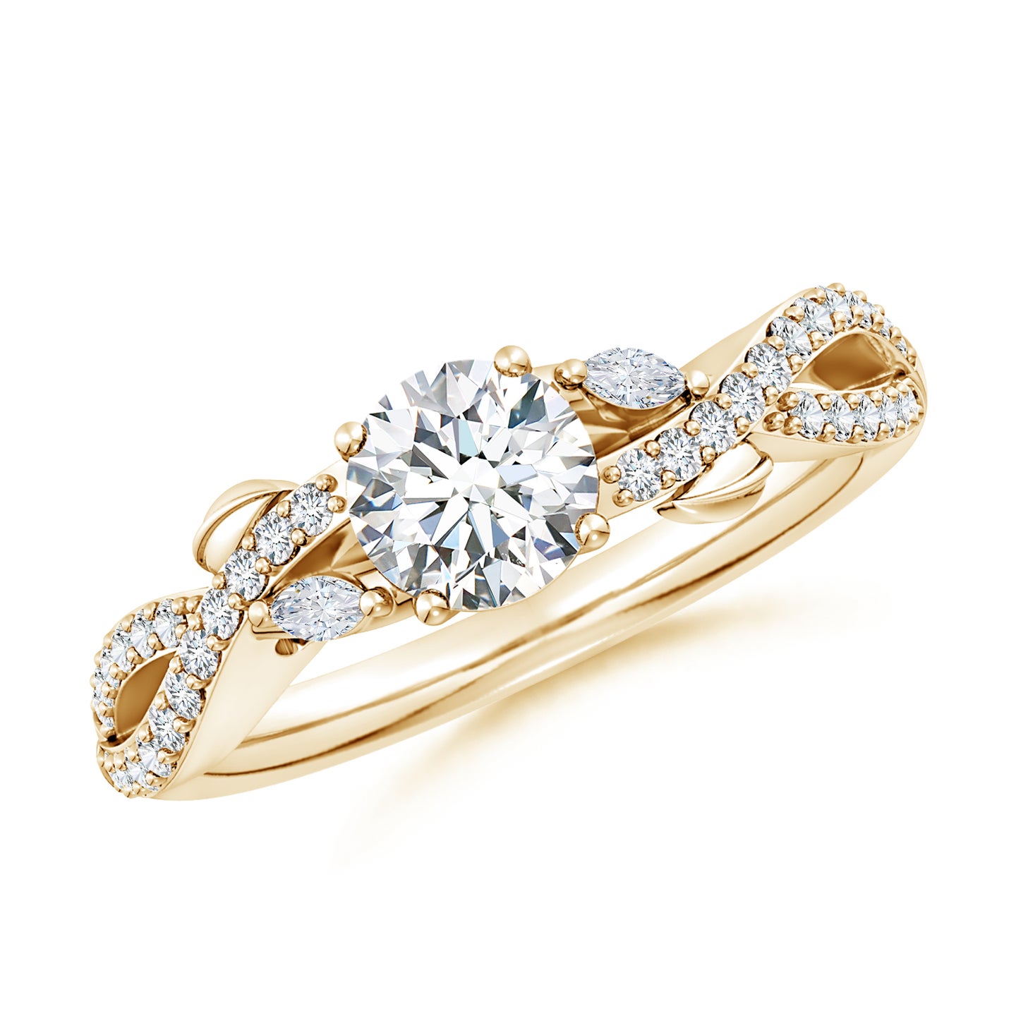 Lab-Grown Nature-Inspired Round and Marquise Diamond Side Stone Engagement Ring