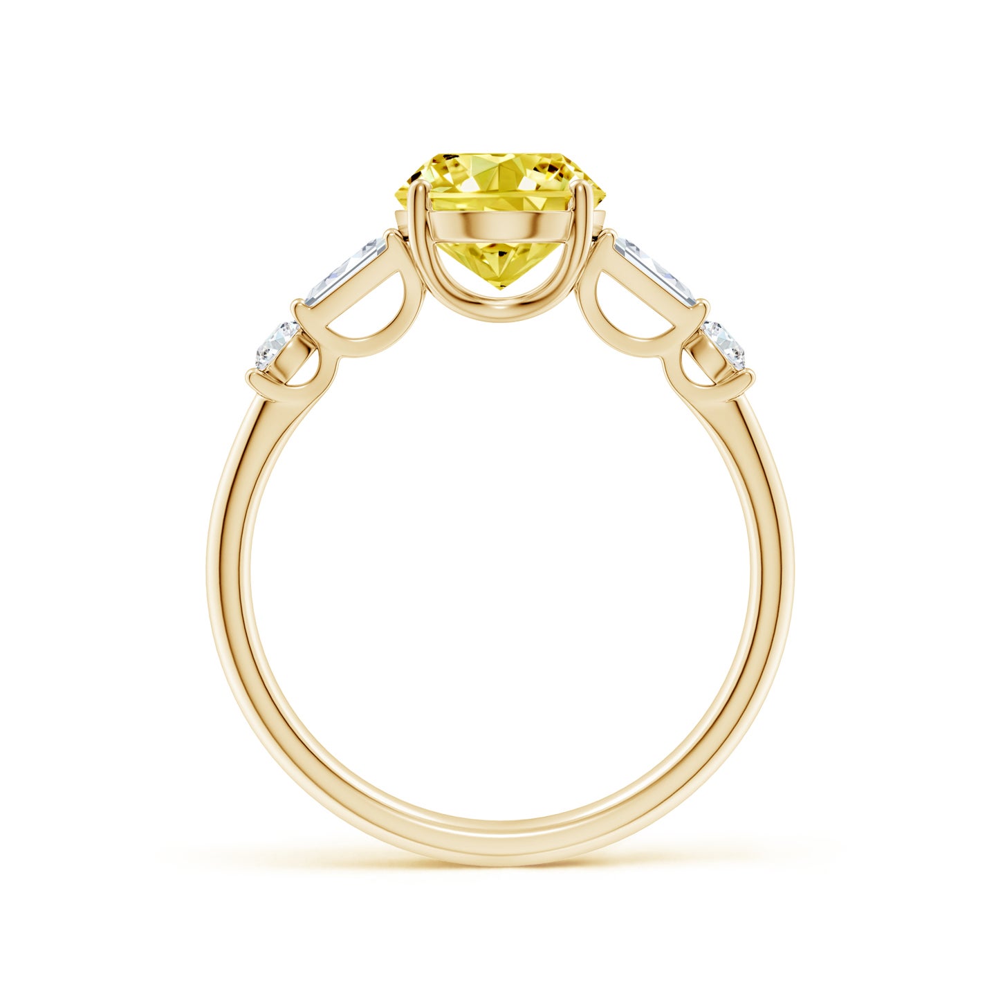 Oval Lab-Grown Fancy Intense Yellow Diamond Side Stone Cocktail Ring