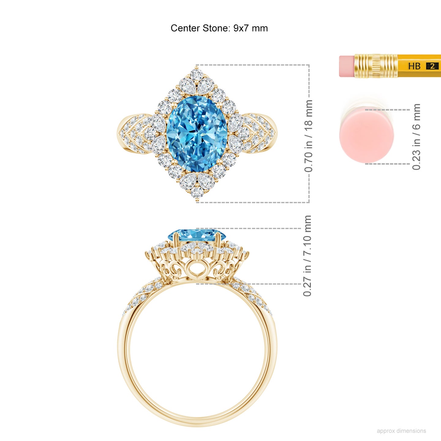 Oval Lab-Grown Fancy Intense Blue Diamond Geometrical Halo Cocktail Ring