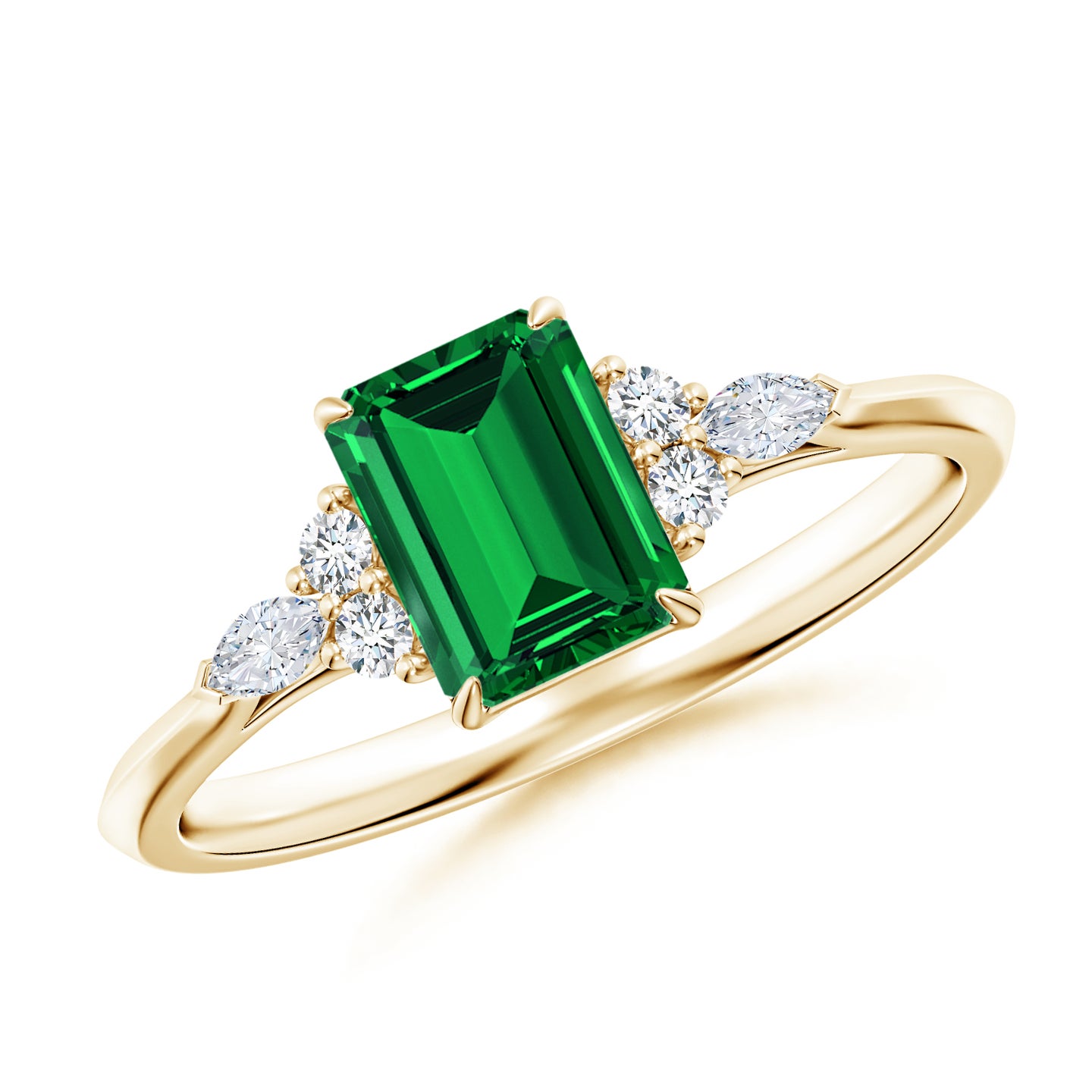 Lab-Grown Emerald-Cut Emerald Side Stone Engagement Ring with Diamonds Lab-Grown Emerald-Cut Emerald Side Stone Engagement Ring with Diamonds