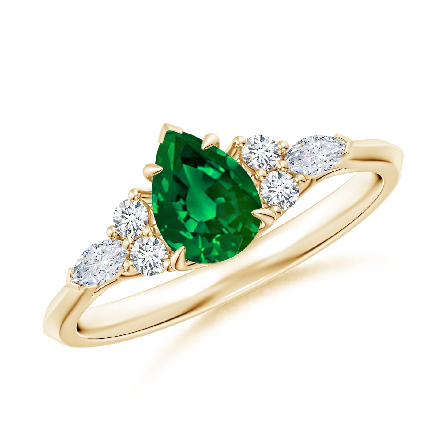Lab-Grown Pear Shape Emerald Side Stone Engagement Ring with Diamonds Lab-Grown Pear Shape Emerald Side Stone Engagement Ring with Diamonds