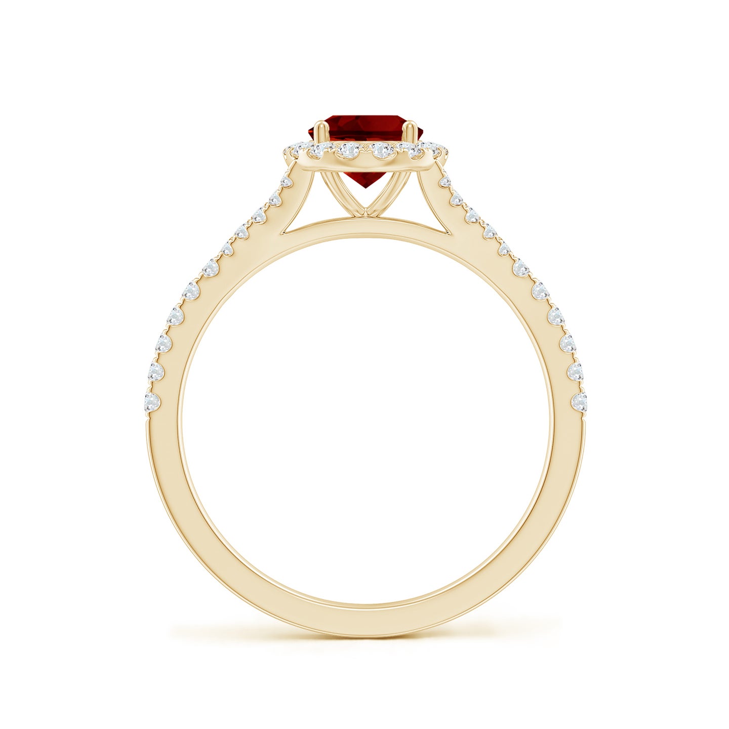 Lab-Grown Oval Ruby Halo Split Shank Engagement Ring