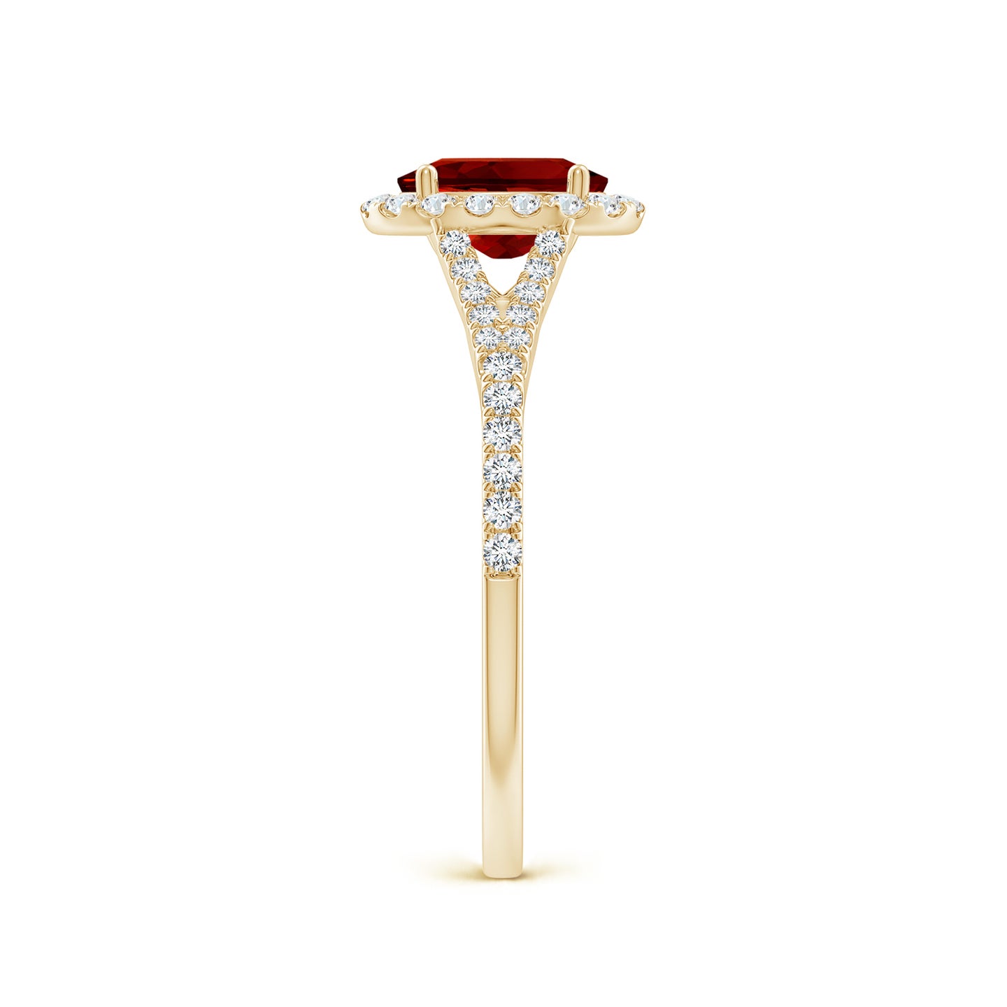 Lab-Grown Oval Ruby Halo Split Shank Engagement Ring