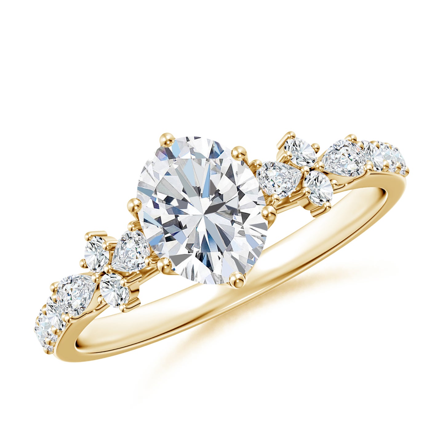 Lab-Grown Oval Diamond Side Stone Engagement Ring with Accents
