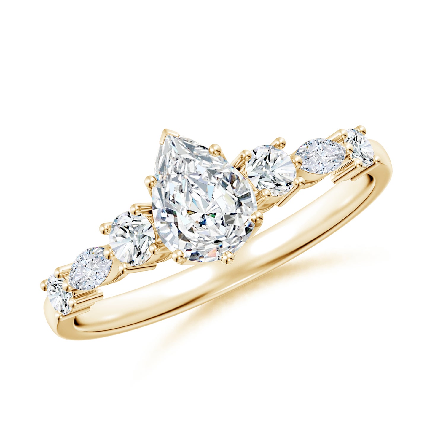 Lab-Grown Classic Pear Diamond Side Stone Engagement Ring