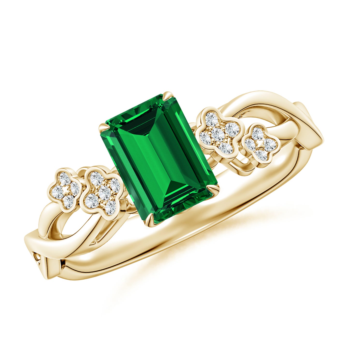 Lab-Grown Nature-Inspired Emerald-Cut Emerald Floral Engagement Ring Lab-Grown Nature-Inspired Emerald-Cut Emerald Floral Engagement Ring