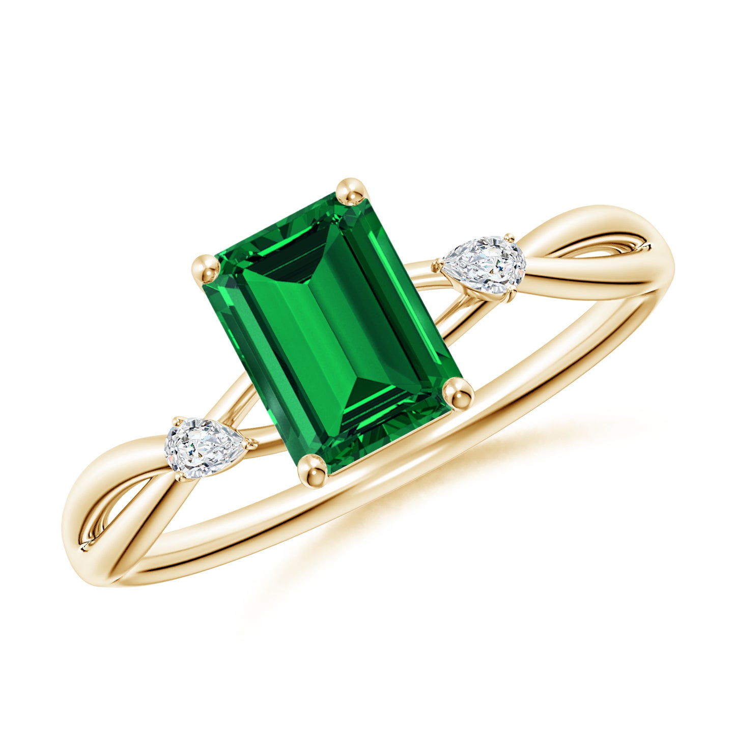 Lab-Grown Nature Inspired Emerald-Cut Emerald Side Stone Engagement Ring Lab-Grown Nature Inspired Emerald-Cut Emerald Side Stone Engagement Ring