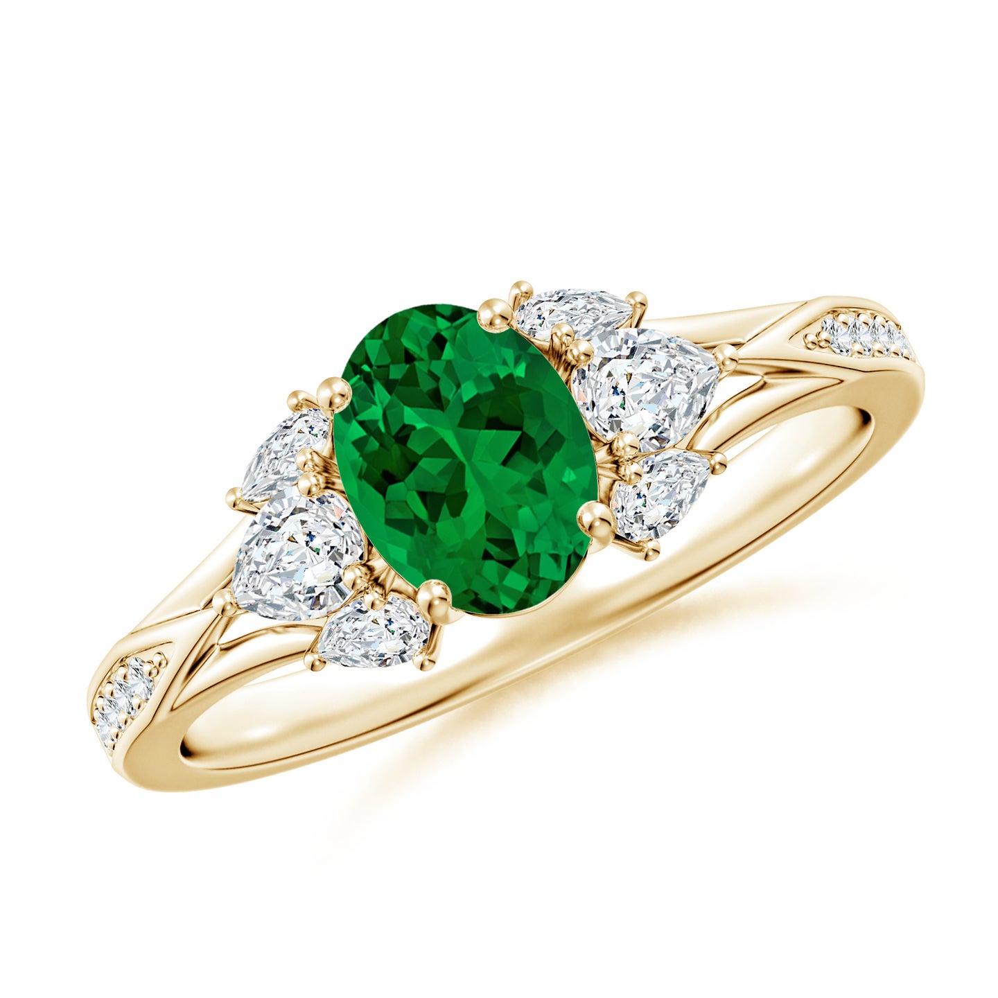 Lab-Grown Oval Emerald Engagement Ring with Lab Pear Diamonds Lab-Grown Oval Emerald Engagement Ring with Lab Pear Diamonds