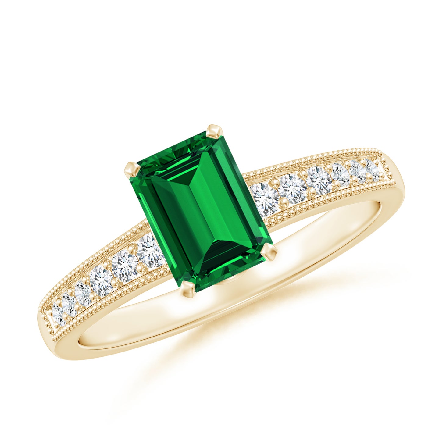Lab-Grown Vintage Style Emerald-Cut Emerald Engagement Ring with Accents Lab-Grown Vintage Style Emerald-Cut Emerald Engagement Ring with Accents
