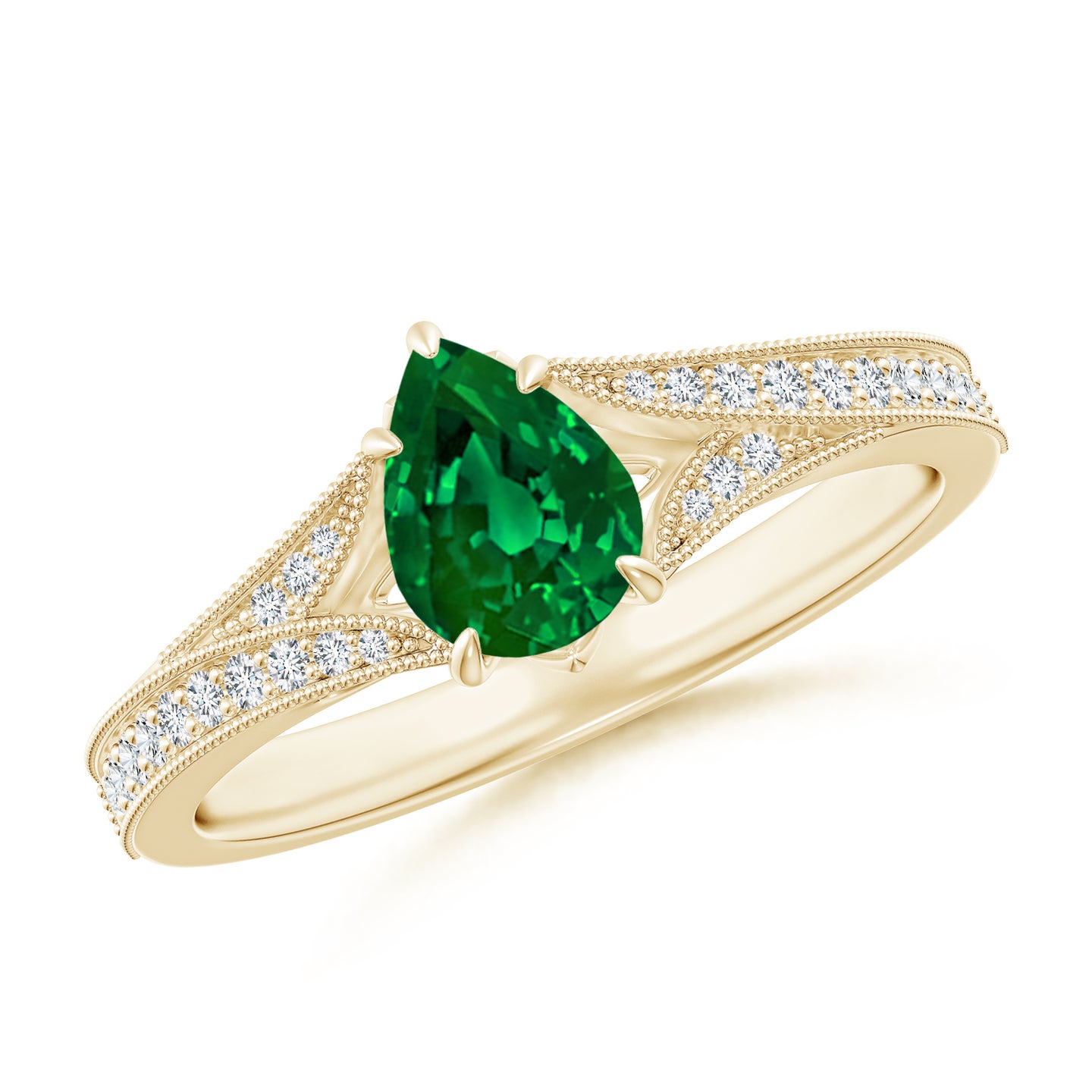 Lab-Grown Vintage Inspired Pear Emerald Split Shank Engagement Ring Lab-Grown Vintage Inspired Pear Emerald Split Shank Engagement Ring
