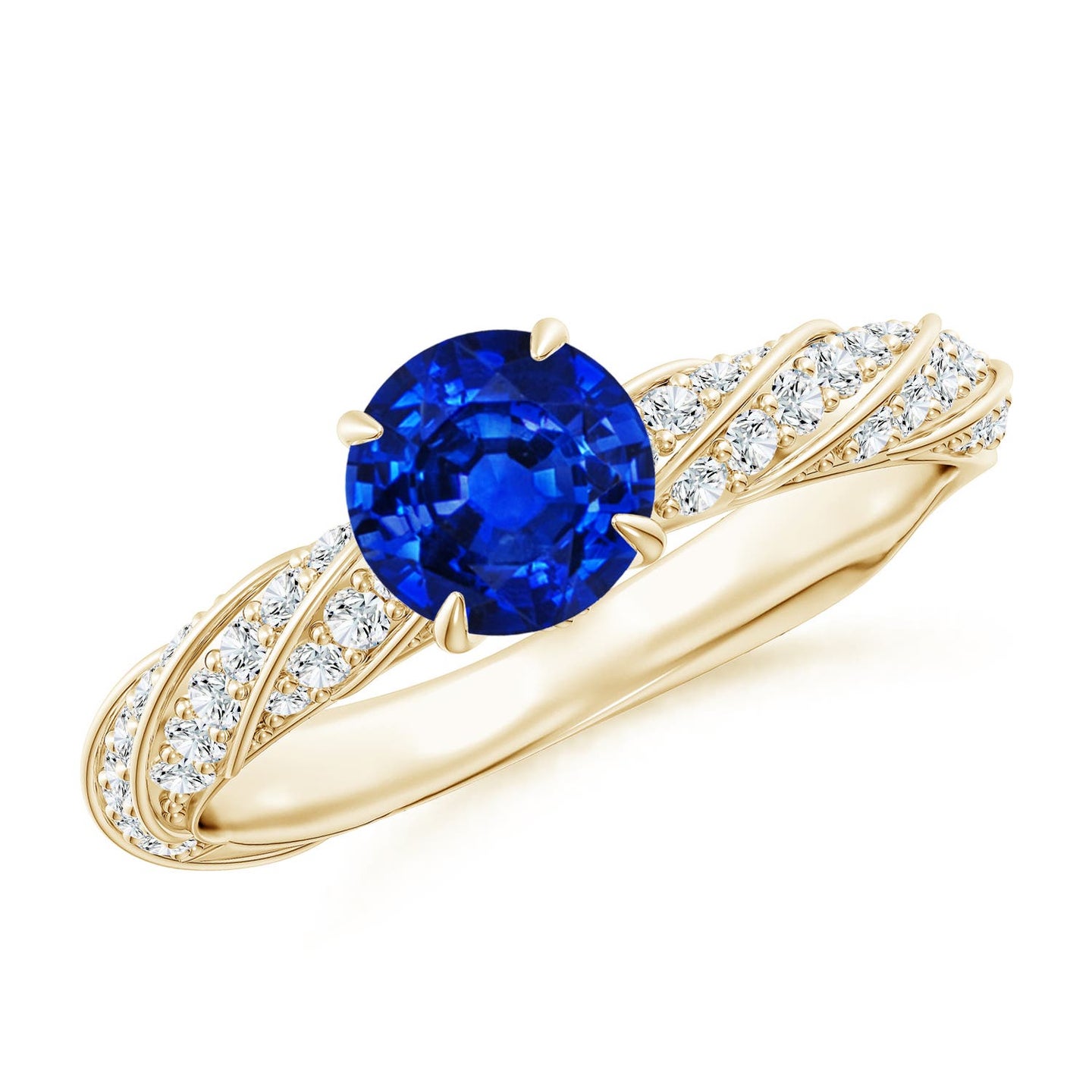 Round Lab-Grown Blue Sapphire Twisted Rope Shank Engagement Ring