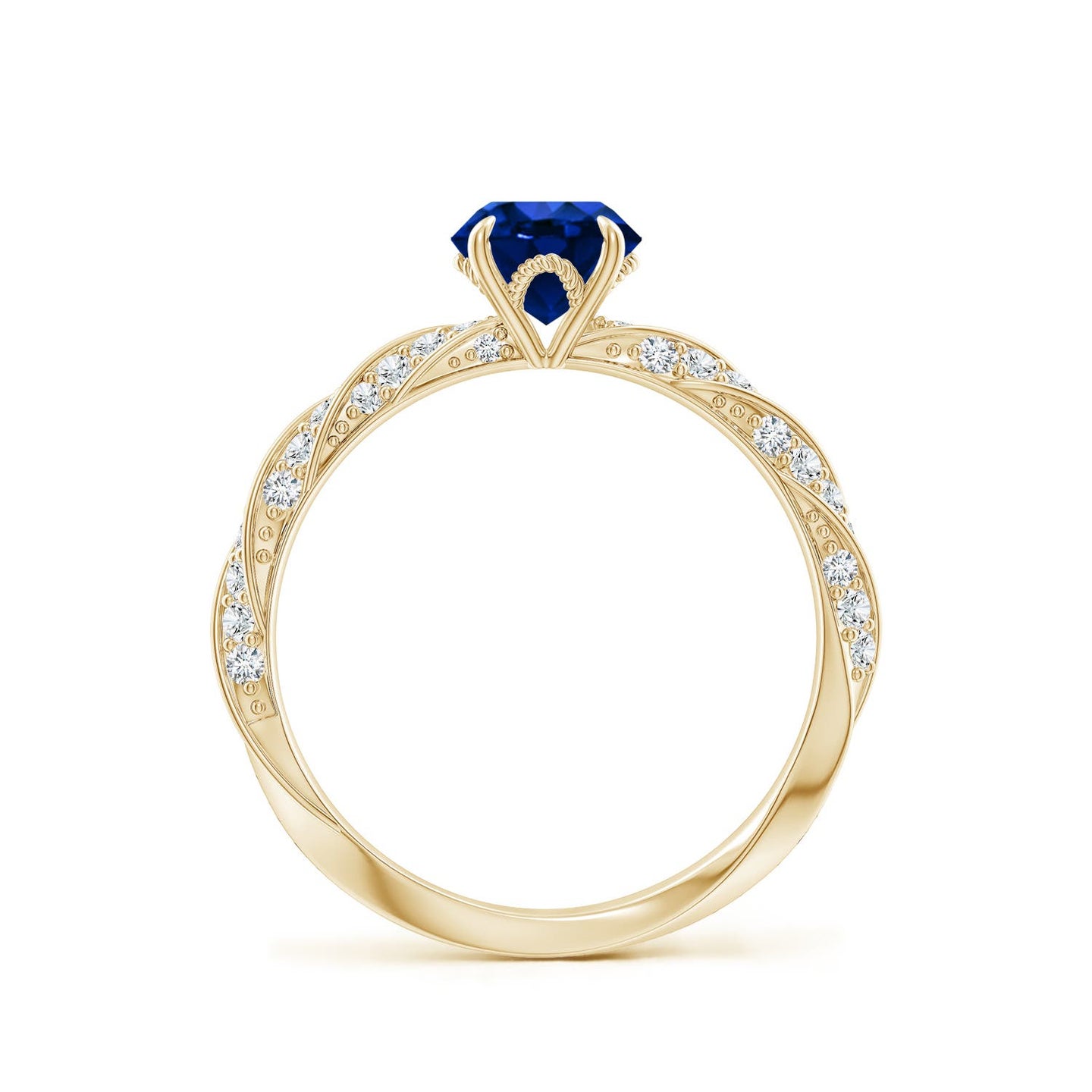Round Lab-Grown Blue Sapphire Twisted Rope Shank Engagement Ring
