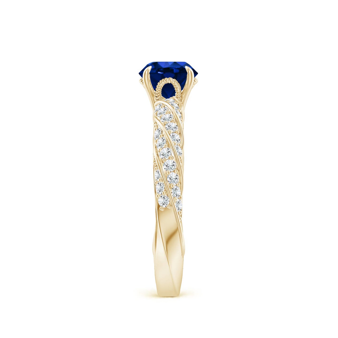 Round Lab-Grown Blue Sapphire Twisted Rope Shank Engagement Ring