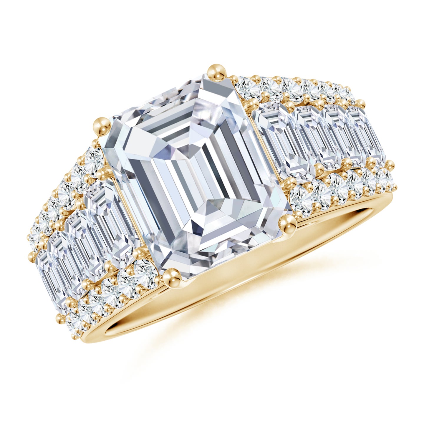 Emerald-Cut Lab-Grown Diamond Broad Engagement Ring with Accents