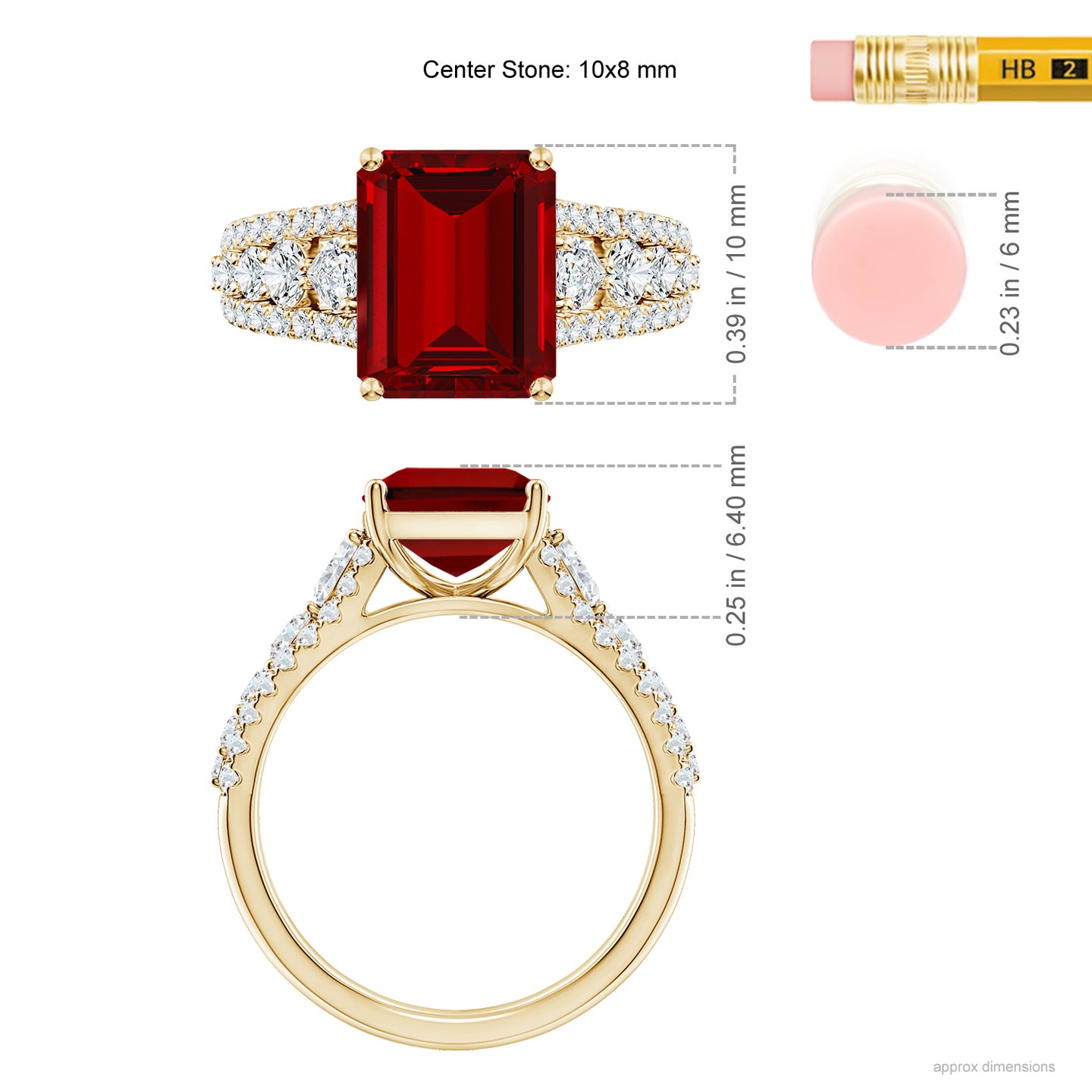 Classic Emerald-Cut Lab-Grown Ruby Split Shank Engagement Ring With Accents