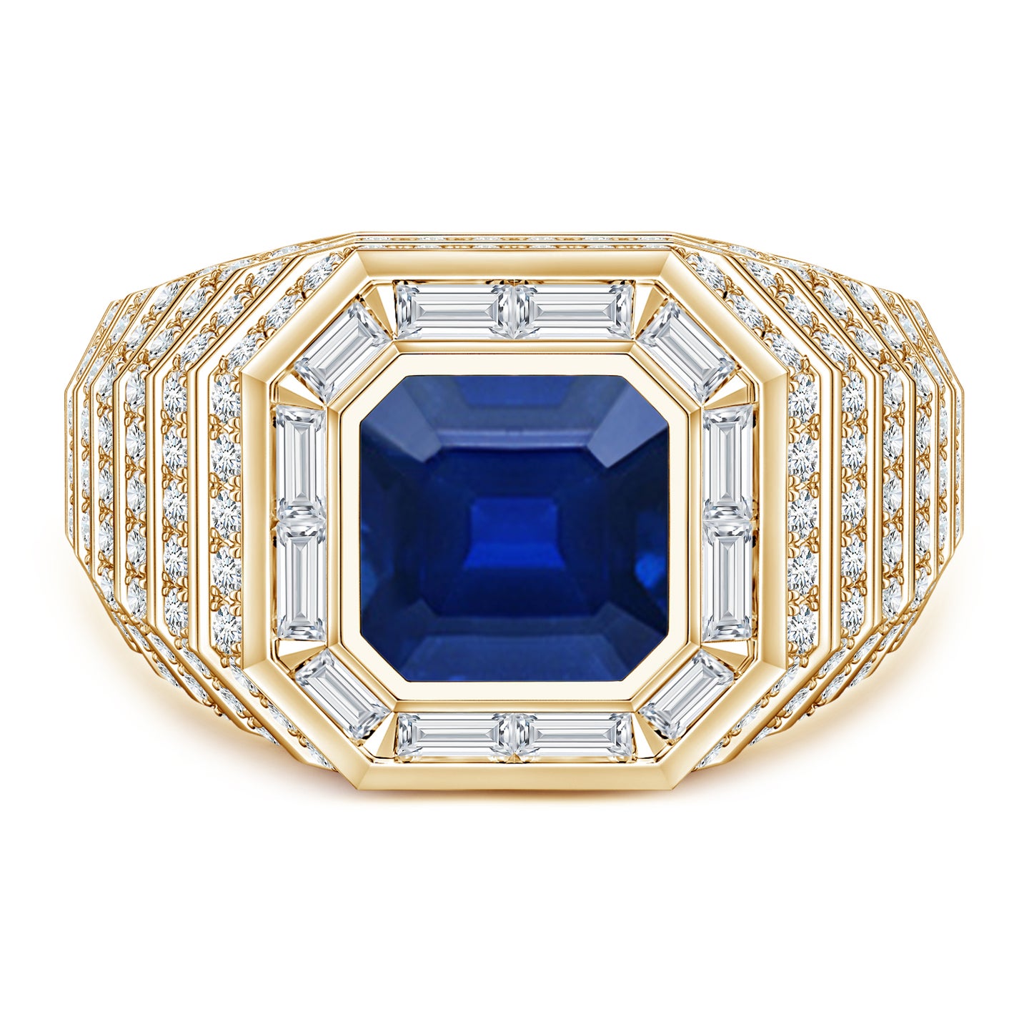 Asscher-Cut Lab-Grown Blue Sapphire Men's Cocktail Ring
