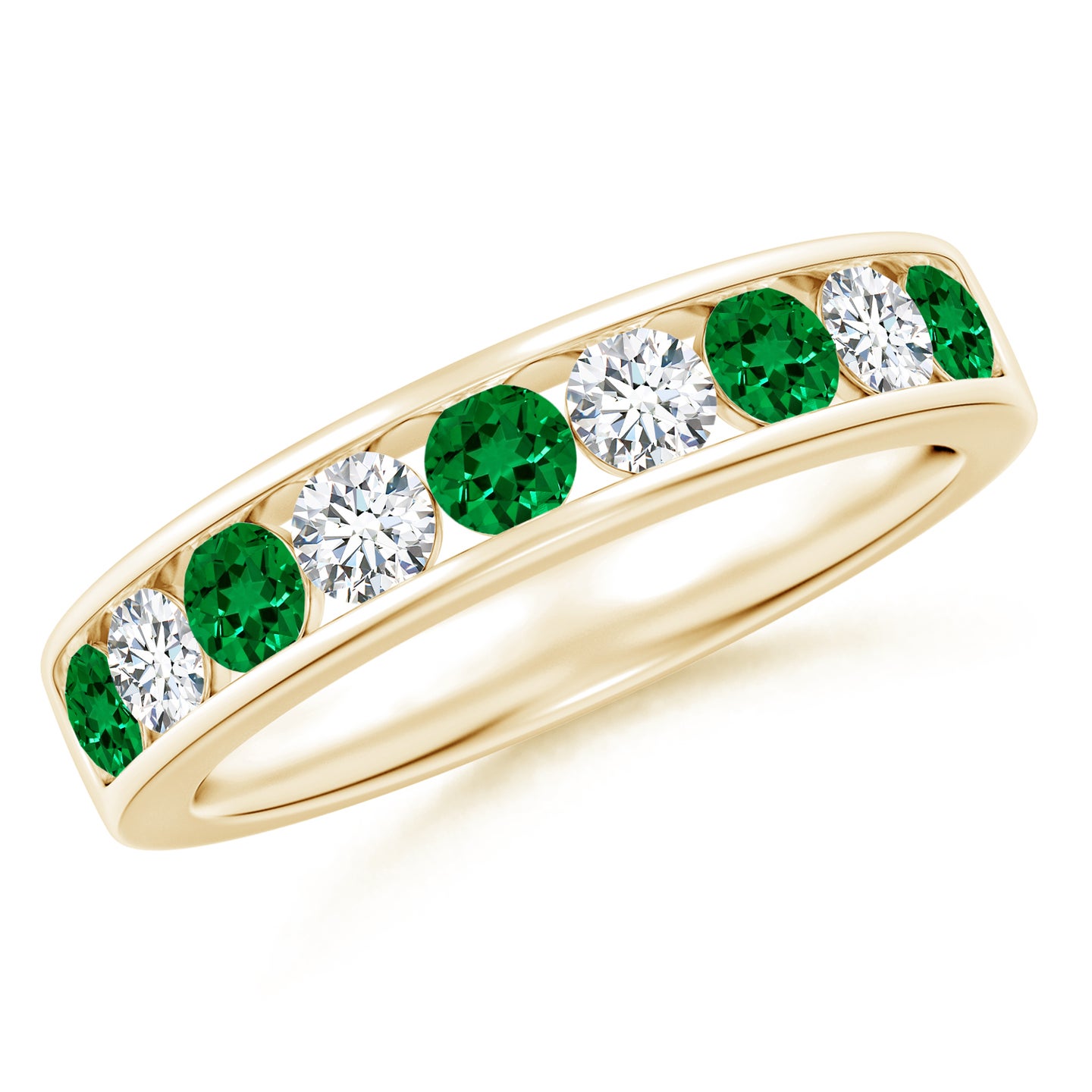 Lab-Grown Channel Set Emerald and Diamond Semi Eternity Ring Lab-Grown Channel Set Emerald and Diamond Semi Eternity Ring