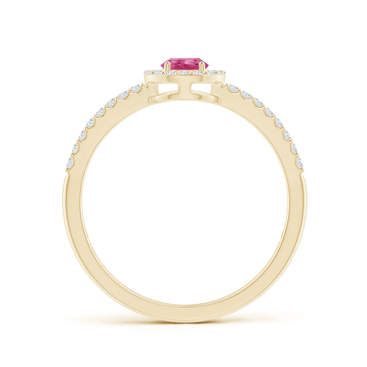 Pear Pink Sapphire and Diamond Halo Split Shank Ring