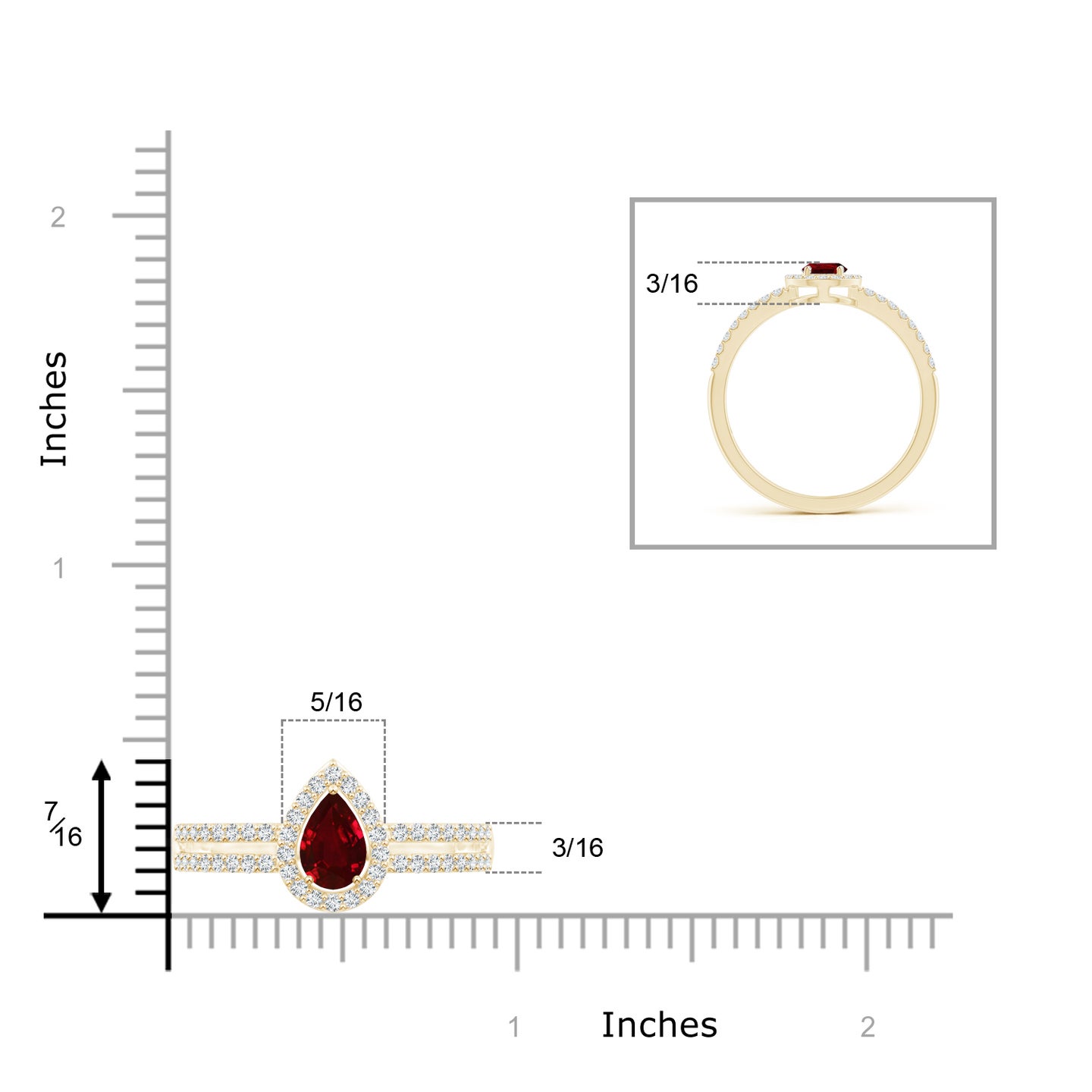 6x4mm AAAA Pear Ruby and Diamond Halo Split Shank Ring in Yellow Gold