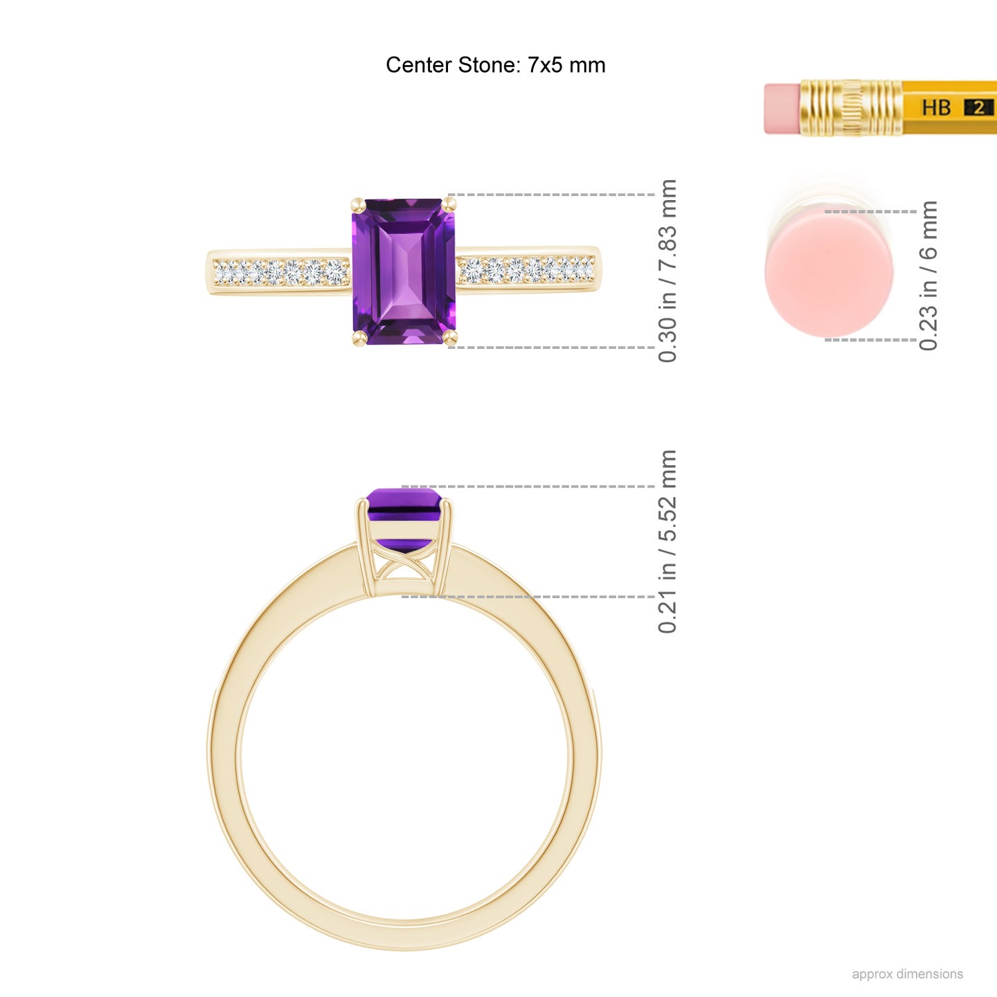 7x5mm AAAA Octagonal Amethyst Cocktail Ring with Diamonds in Yellow Gold