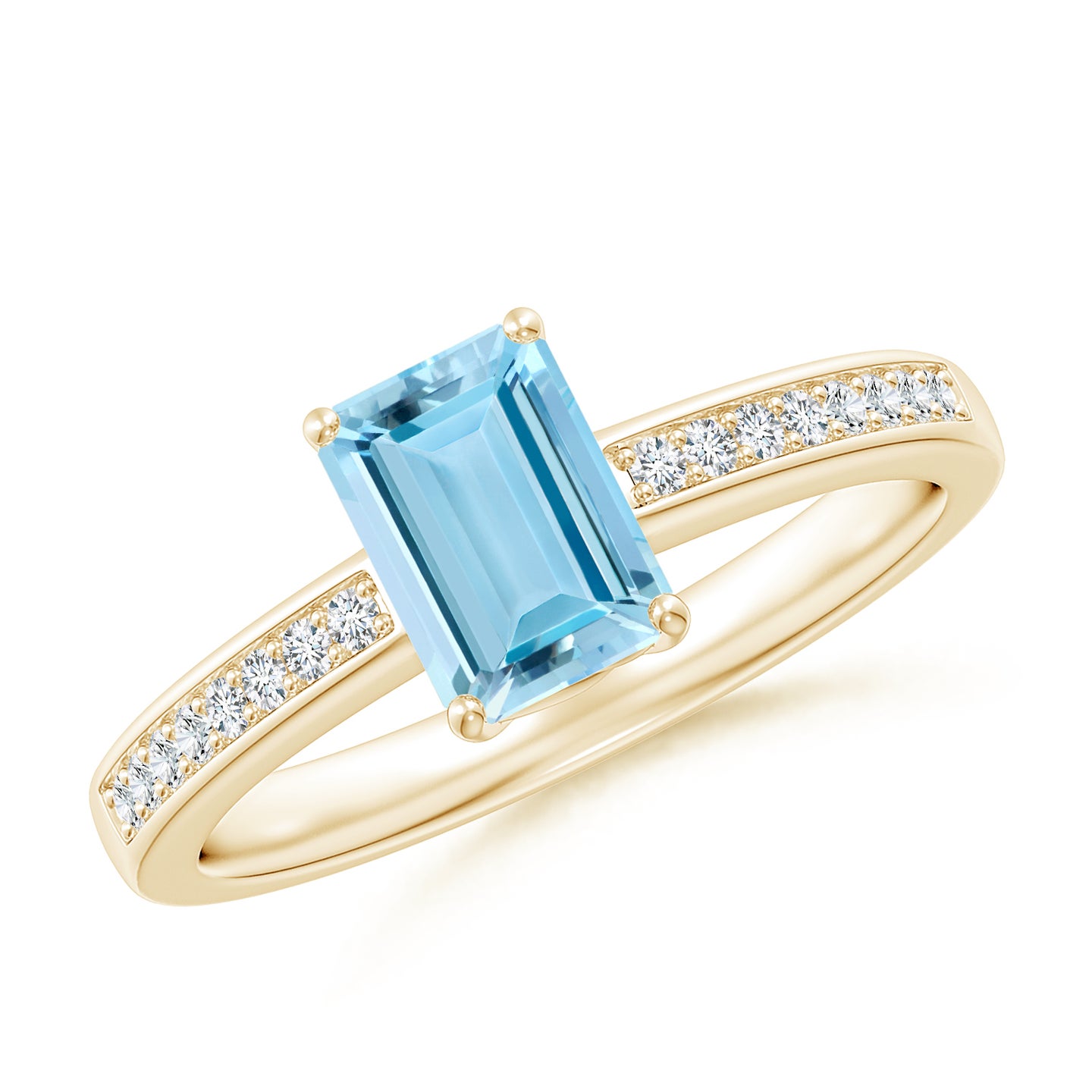 7x5mm AAAA Octagonal Aquamarine Cocktail Ring with Diamonds in Yellow Gold