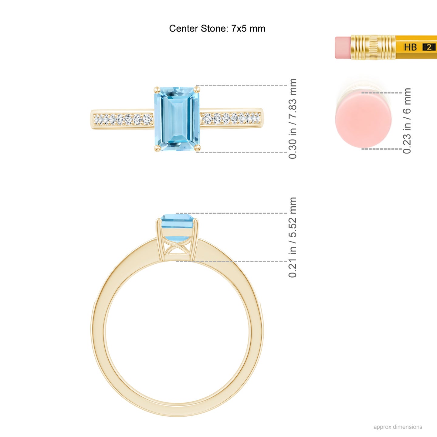 7x5mm AAAA Octagonal Aquamarine Cocktail Ring with Diamonds in Yellow Gold