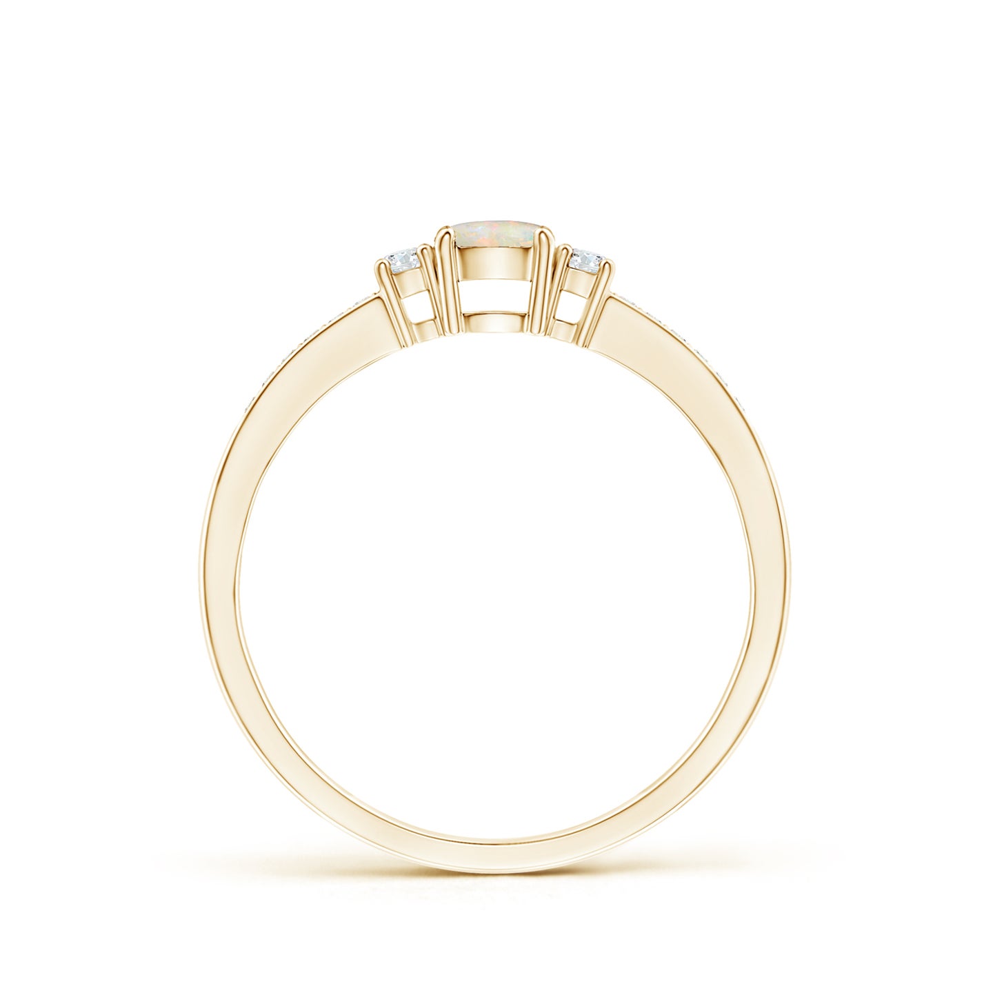 4mm AAAA Classic Three Stone Opal and Diamond Ring in Yellow Gold