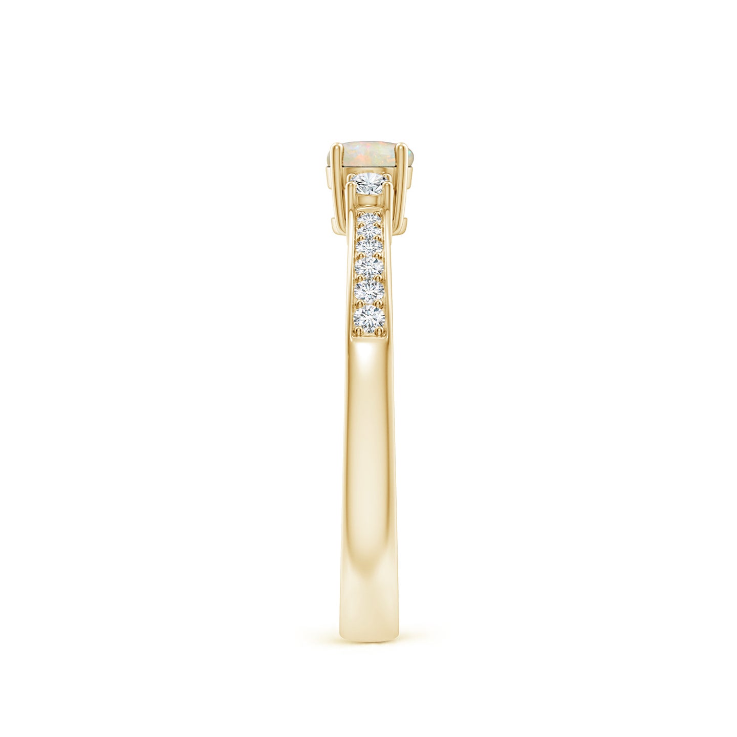 4mm AAAA Classic Three Stone Opal and Diamond Ring in Yellow Gold