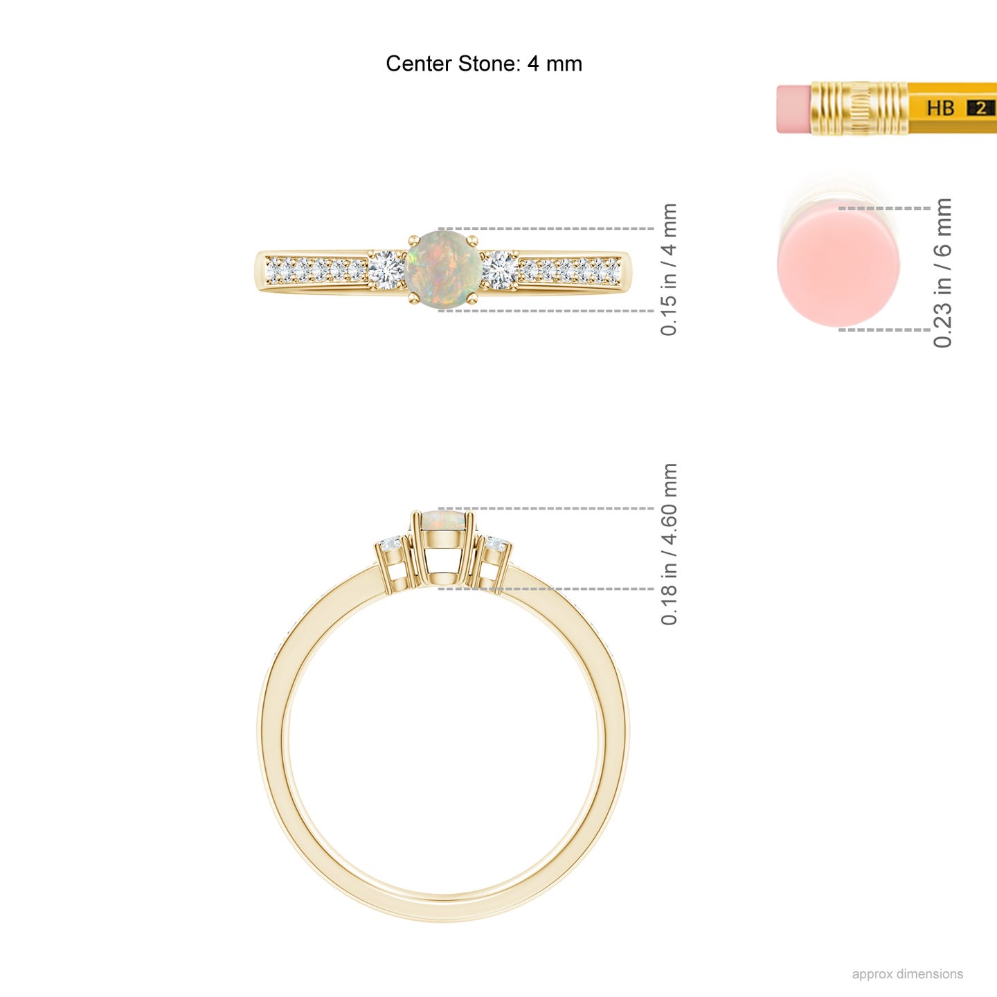 4mm AAAA Classic Three Stone Opal and Diamond Ring in Yellow Gold