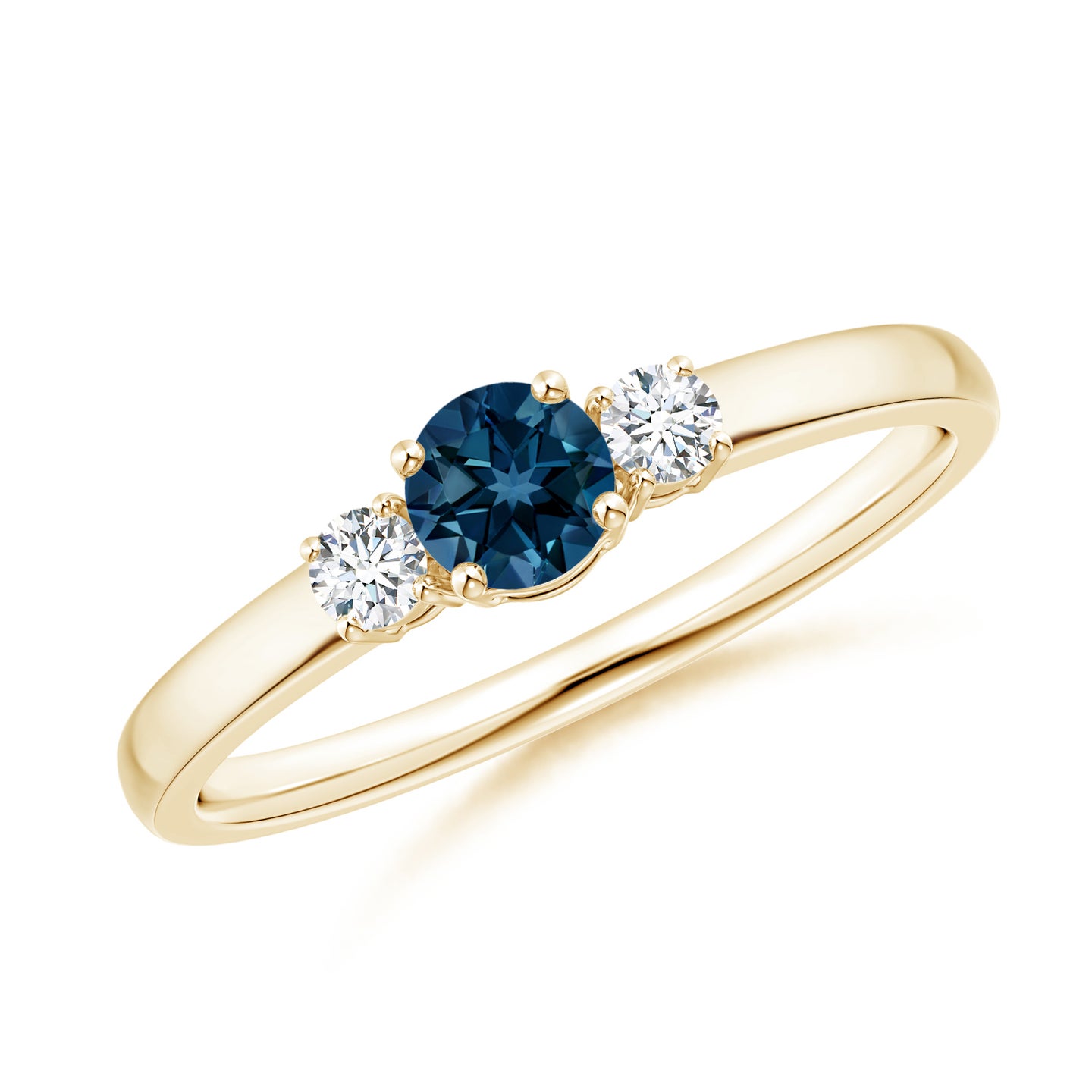 Classic London Blue Topaz and Diamond Three Stone Ring