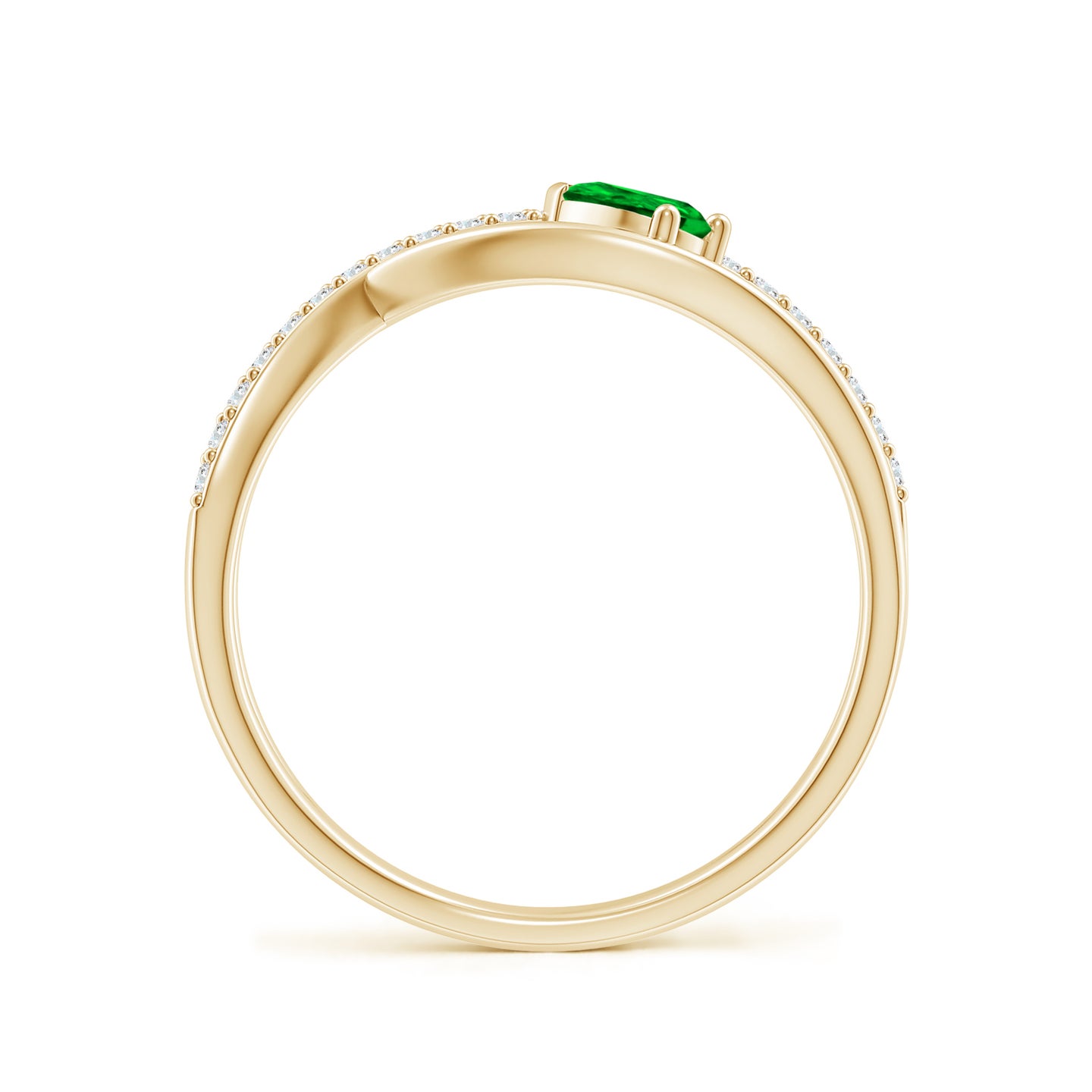 5x3mm AAAA Criss Cross Pear Shaped Emerald Ring with Diamond Accents in Yellow Gold