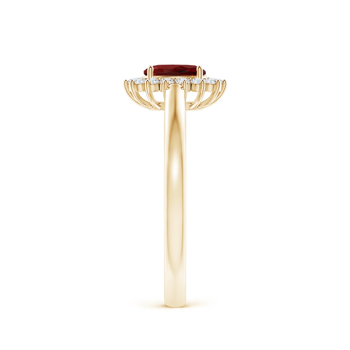 5x3mm AAAA Princess Diana Inspired Garnet Ring with Diamond Halo in Yellow Gold