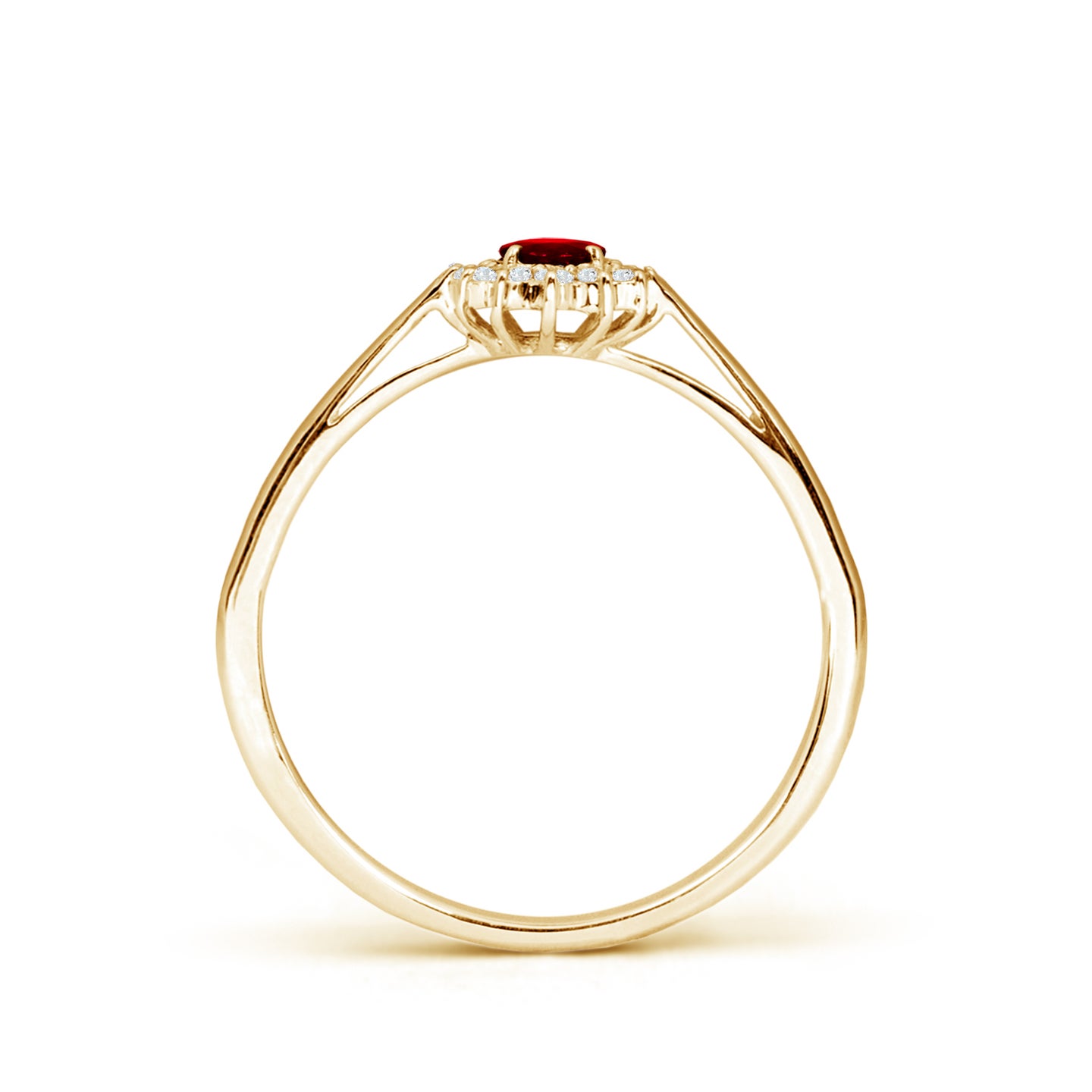 5x3mm AAAA Princess Diana Inspired Ruby Ring with Diamond Halo in Yellow Gold