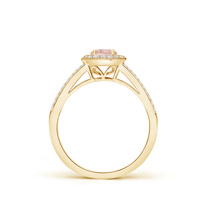 Round Morganite Split Shank Ring with Diamond Halo