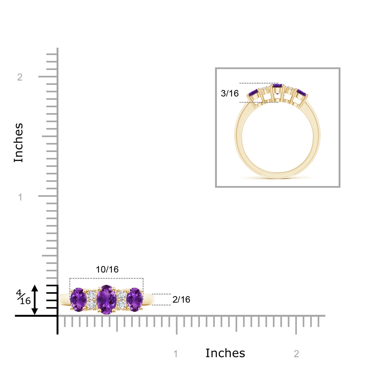 6x4mm AAAA Oval Three Stone Amethyst Engagement Ring with Diamonds in Yellow Gold 6x4mm AAAA Oval Three Stone Amethyst Engagement Ring with Diamonds in Yellow Gold