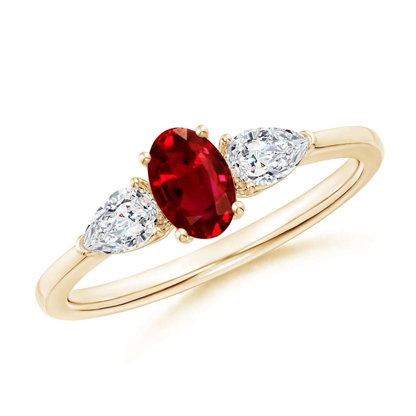 Oval Ruby Three Stone Ring with Pear Diamonds